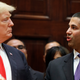 President Donald Trump talks with Ajit Pai, Chairman of the Federal Communications Commission, during a Diwali ceremonial lighting of the Diya in the Roosevelt Room of the White House, Tuesday, Nov. 13, 2018, in Washington.